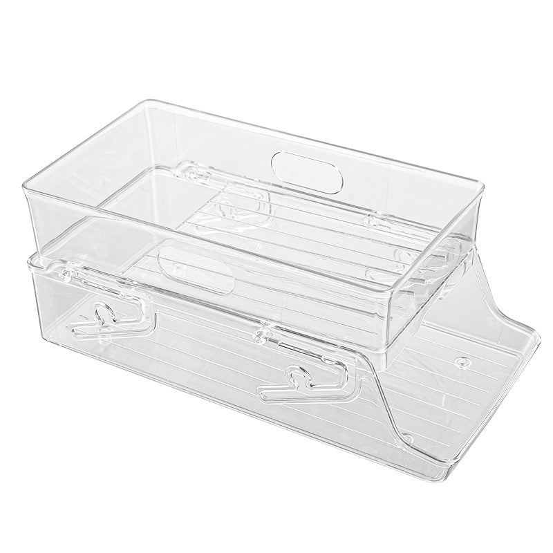 Boîte de rangement double couche pour réfrigérateur, compatible avec les canettes de bière et de cola à roulettes. (Longue 355ml et 473 à 500 ml)