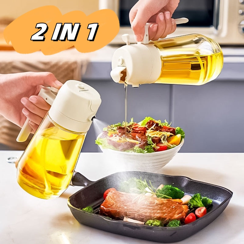 Vaporisateur d'huile 470 ml pour la cuisson au barbecue, flacon en verre 2 en 1 pour huile, vinaigre et sauce soja, idéal pour la friteuse à air chaud.