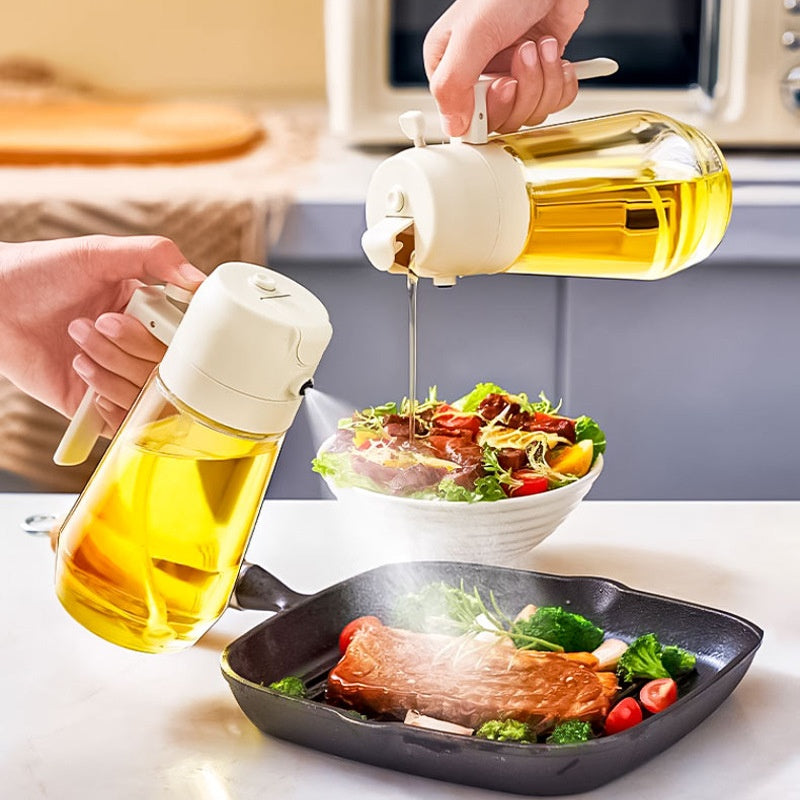 Vaporisateur d'huile 470 ml pour la cuisson au barbecue, flacon en verre 2 en 1 pour huile, vinaigre et sauce soja, idéal pour la friteuse à air chaud.