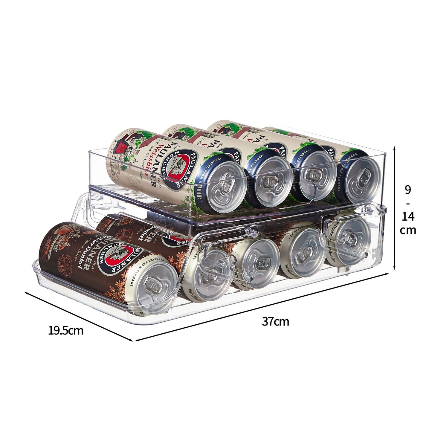 Boîte de rangement double couche pour réfrigérateur, compatible avec les canettes de bière et de cola à roulettes. (Longue 355ml et 473 à 500 ml)